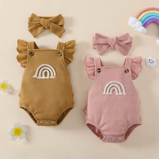 European And American Waffle Rainbow Romper