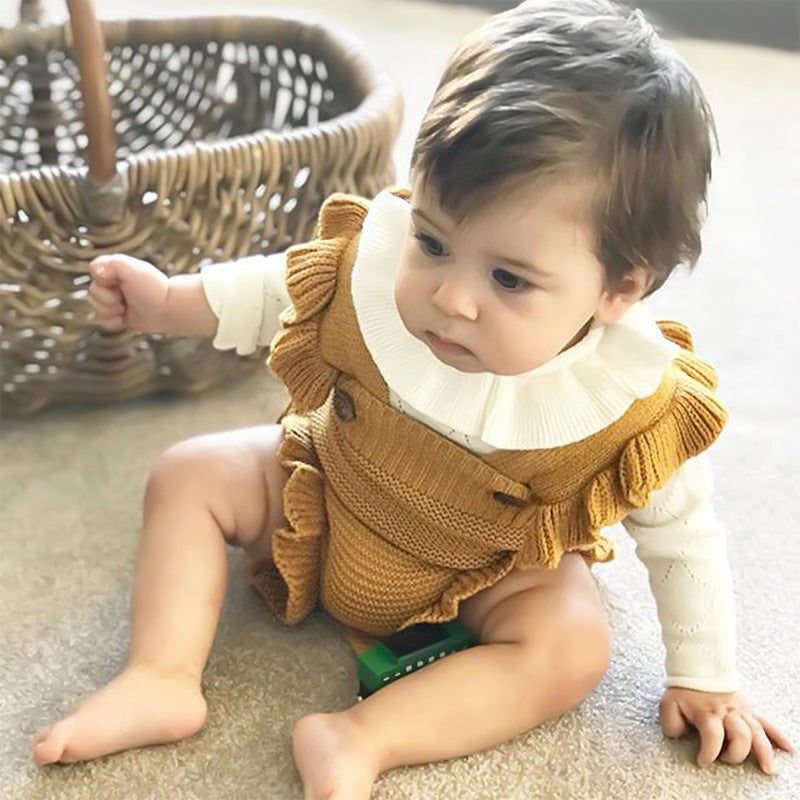 Spring And Autumn Baby Girl Wooden Ear Cute Knitwear Jumpsuit