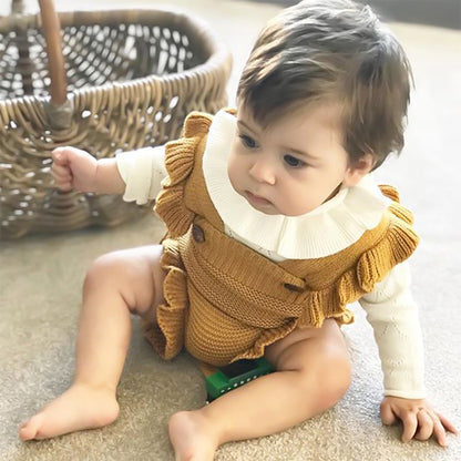 Spring And Autumn Baby Girl Wooden Ear Cute Knitwear Jumpsuit