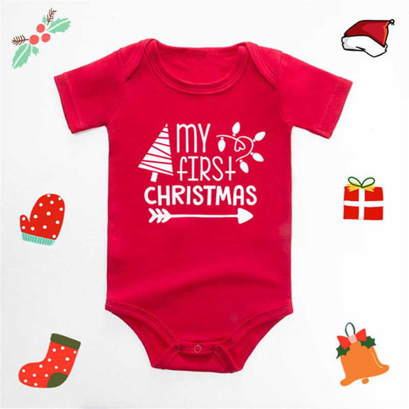 Christmas Deer English Letters Printed Red Triangle Rompers