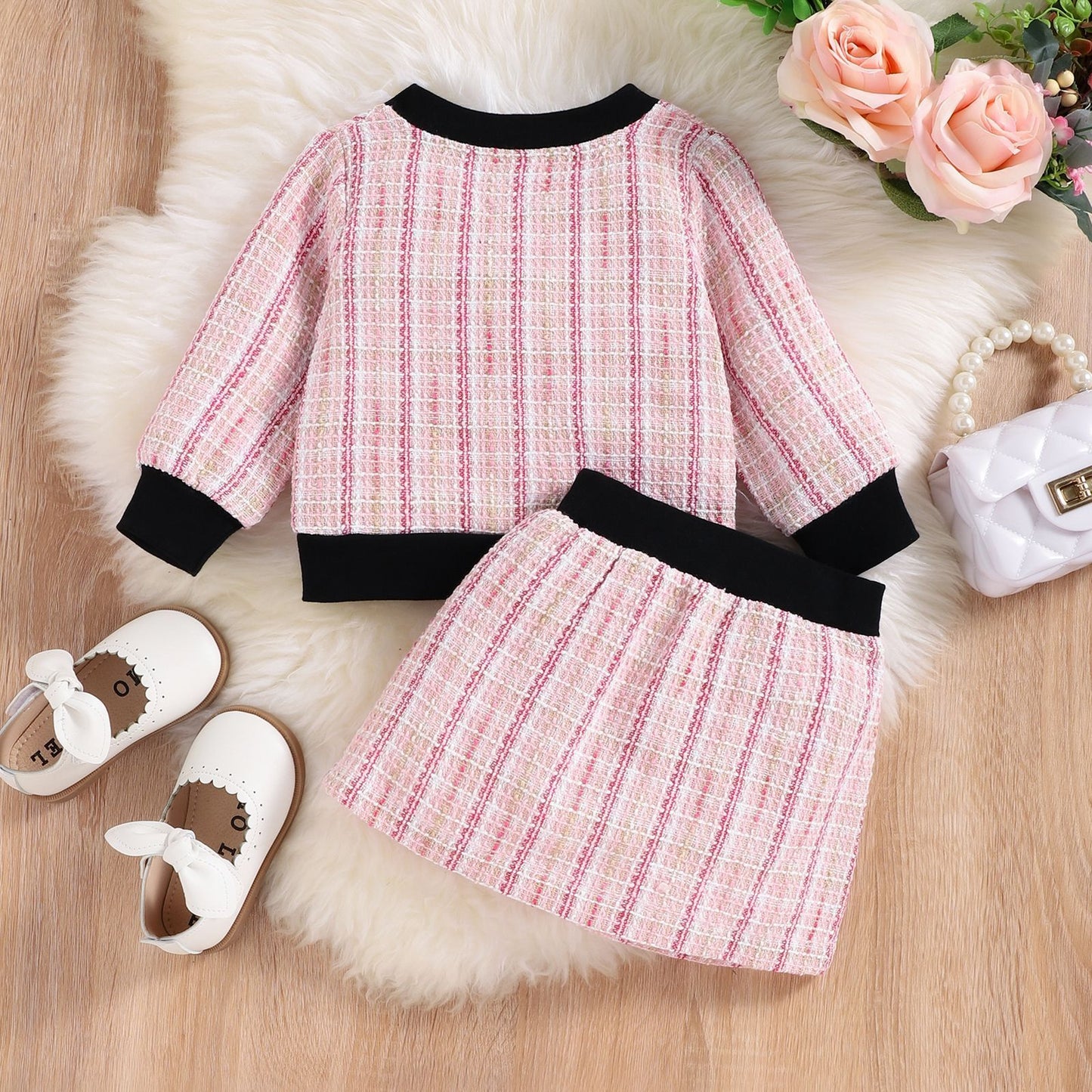 Girls' Autumn Kafuu Woolen Top Skirt Two-piece Set