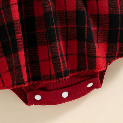 Autumn And Winter Infant Pullover Sunken Stripe Long Sleeve Tartan Skirt