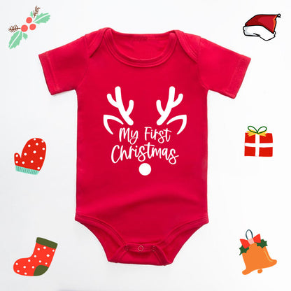 Christmas Deer English Letters Printed Red Triangle Rompers