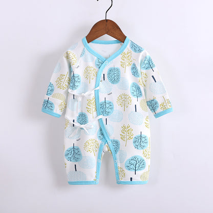 Baby's Cotton Long-sleeved Lace-up Butterfly Jumpsuit