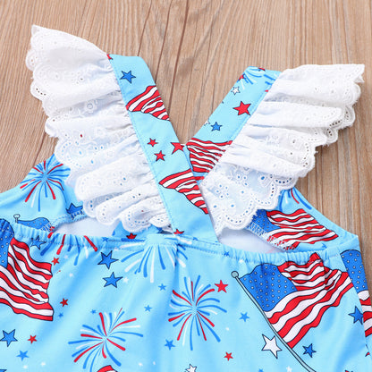 Kids Summer Sleeveless Firework Flag Dress